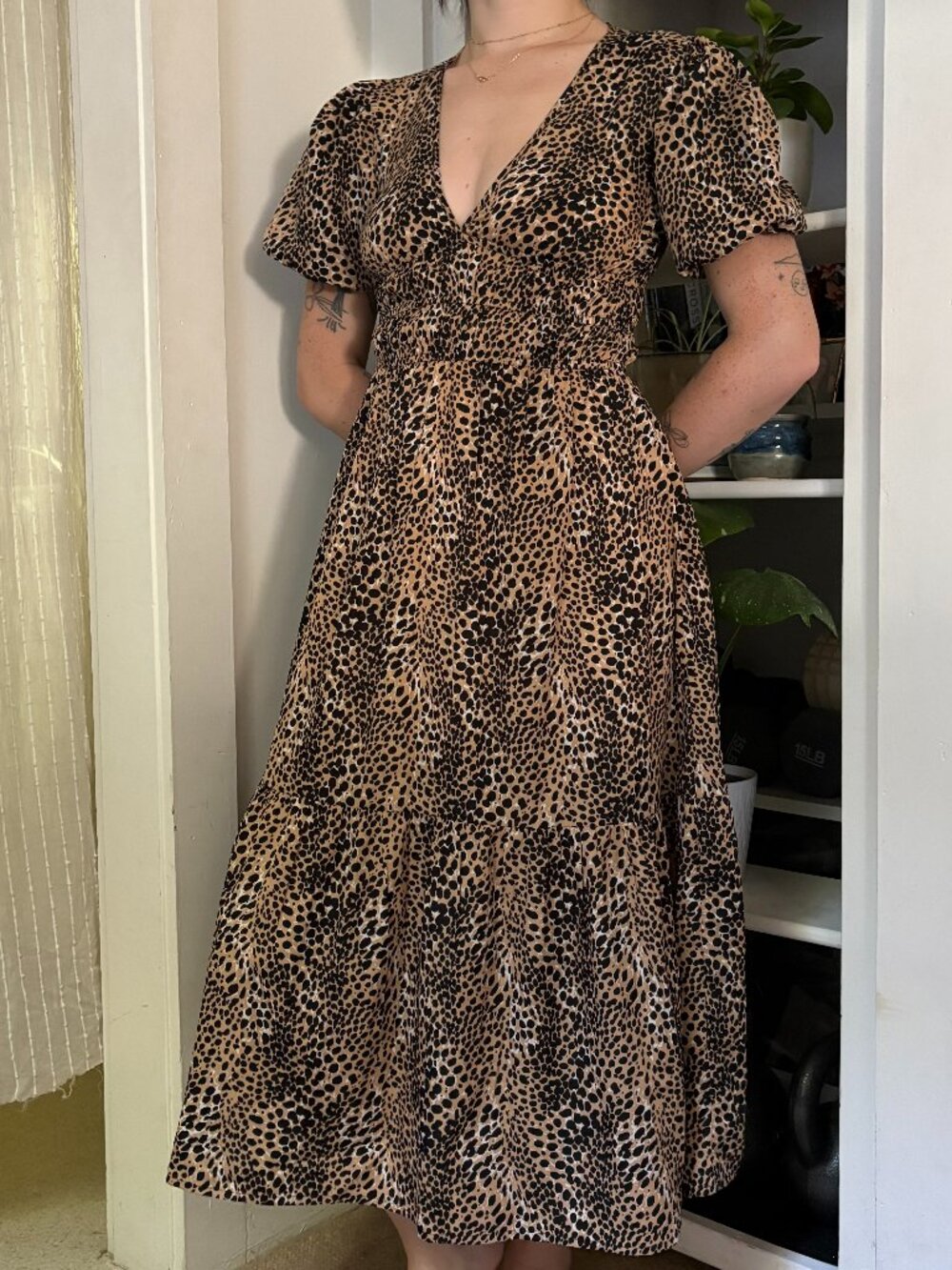 Animal Print Puff-Sleeve Maxi Dress - 8